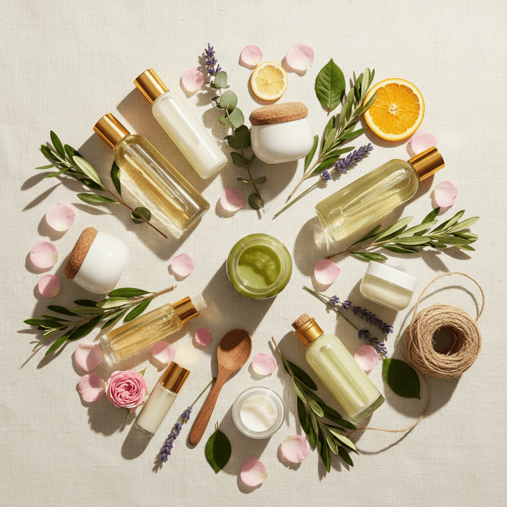 Organic loofahs arranged in minimal aesthetic display